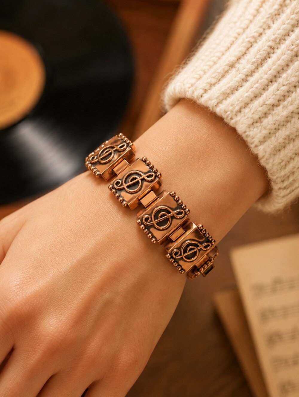 Renoir Copper Tone Bracelet with Musical  Clef Note Design
